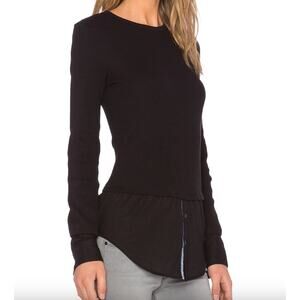 THEORY Mikaela Thermal Pullover Black Waffle Knit Shirttail Hem Long Sleeve S